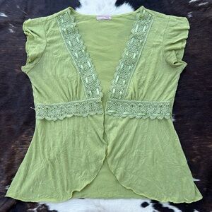 y2k/2000s vintage Vol.1 #fairycore green textured lace cardigan top